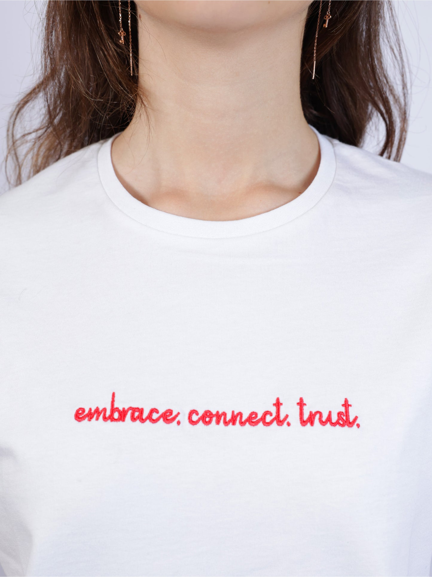 White T-Shirt- Embrace. Connect. Trust.